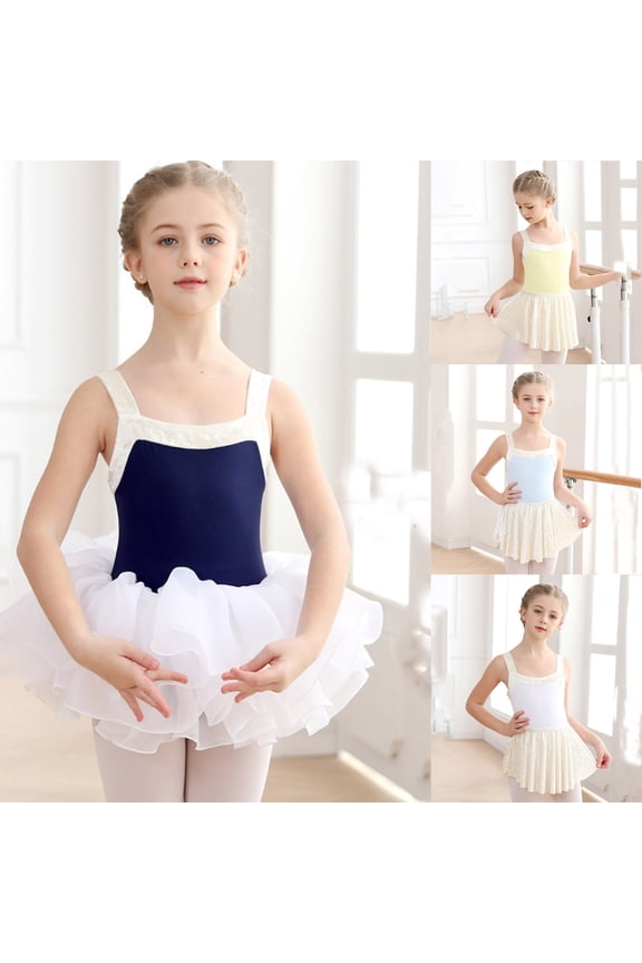 Girls Dancewear Set Square Neck Sleeveless Spaghetti Strap Leotard with Skirt 2 Piece Outfit Set Casual Apparel Set