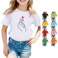 thumbnail image 1 of HCYSFG Girls Finger Heart T Shirts Hand Gesture Graphic Crewneck Short Sleeve Cute Casual Graphic Tees Everyday Summer Tops, 1 of 5