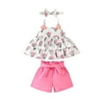 thumbnail image 1 of HCYSFG Girls Floral Print Outfit Sets 3 Piece Square Neck Sleeveless Clothing Sets Tiered Ruffle Top Belted Shorts And Bow Headband Matching Sets, 1 of 6