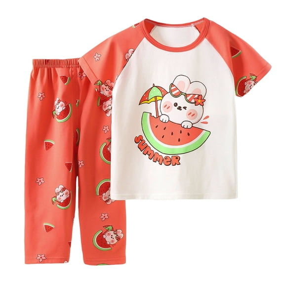 HCYSFG Girls Graphic Print Outfit Sets 2 Piece Crewneck Short Raglan Sleeve Lounge Set Top And Pants Elastic Waist Matching Sets