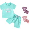 thumbnail image 1 of HCYSFG Girls Graphic Print Outfit Sets 2 Piece Crewneck Short Sleeve T Shirt And Shorts Clothing Sets Side Pockets Ribbed Matching Sets, 1 of 9