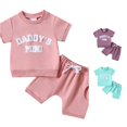 thumbnail image 1 of HCYSFG Girls Graphic Print Outfit Sets 2 Piece Crewneck Short Sleeve T Shirt And Shorts Clothing Sets Side Pockets Ribbed Matching Sets, 1 of 9