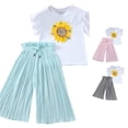 thumbnail image 1 of HCYSFG Girls Graphic Print Outfit Sets 2 Piece Short Flutter Sleeve Cold Shoulder Clothing Sets T Shirt And Pleated Wide Leg Pants Matching Sets, 1 of 4
