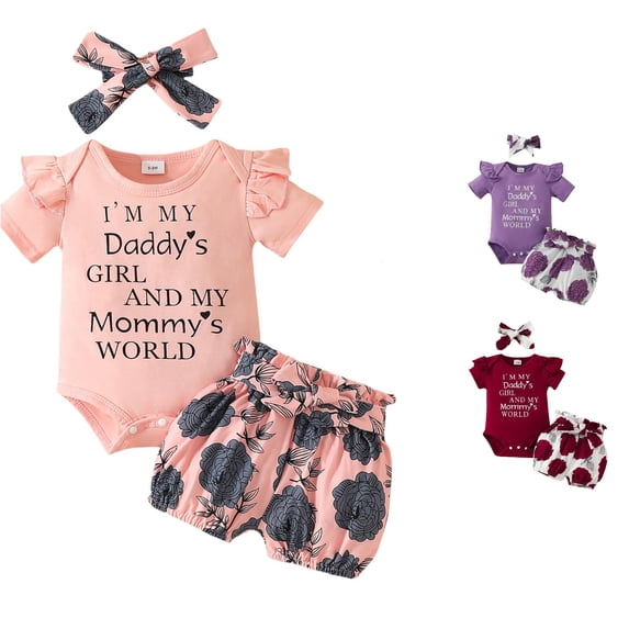 HCYSFG Girls Graphic Print Outfit Sets 3 Piece Bodysuit Bloomers Crewneck Short Flutter Sleeve Clothing Sets Matching Sets