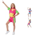 thumbnail image 1 of HCYSFG Girls Halloween Disco Tracksuit Set 2 Piece Short Sleeve Zip Up Top Shorts Athletic Sport Set Color Block Summer Casual Clothing Set, 1 of 4