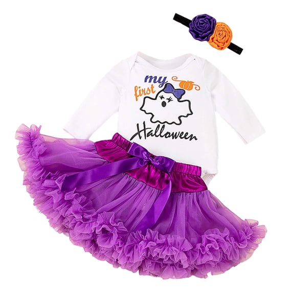 HCYSFG Girls Halloween Outfit Sets Graphic Print Holiday 3 Piece Party Clothing Sets Crewneck Long Sleeve Bodysuit Tutu Skirt Matching Sets