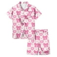 thumbnail image 1 of HCYSFG Girls Heart And Bow Print Outfit Sets 2 Piece Button Front Shirt And Shorts Lounge Set Notch Neck Short Sleeve Contrast Piping Matching Sets, 1 of 5