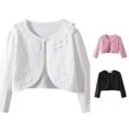 thumbnail image 1 of HCYSFG Girls Lace Cardigan Open Front Long Sleeve Floral Lace Overlay Single Pearl Button Cropped Dressy Shrug Party Bolero Tops, 1 of 4