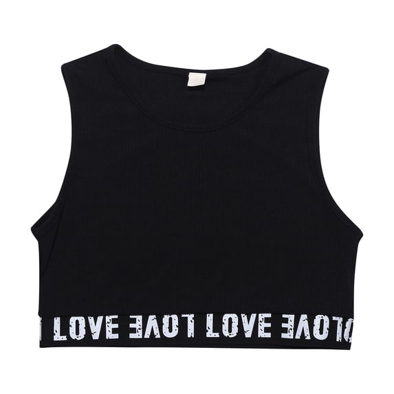 HCYSFG Girls Love Letter Crop Top Crewneck Sleeveless Ribbed Slim Fit Elastic Hem Dance Tank Tops Performance Workout Tops