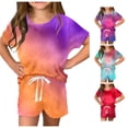 thumbnail image 1 of HCYSFG Girls Ombre Print Outfit Sets 2 Piece Short Sleeve Crewneck Clothing Sets T Shirt And Shorts Elastic Waist Matching Sets, 1 of 5