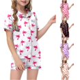 thumbnail image 1 of HCYSFG Girls Palm Tree Print Pajama Sets 2 Piece Notch Neck Short Sleeve Lounge Set Button Front Shirt And Shorts Chest Pocket Sleepwear Sets, 1 of 5