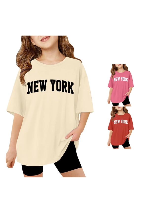 Girls Pullover Shirt Varsity Athletic Team Letters Top Crew Neck Short Sleeve Cheerleader Gym Sport T-Shirt Age 3-14
