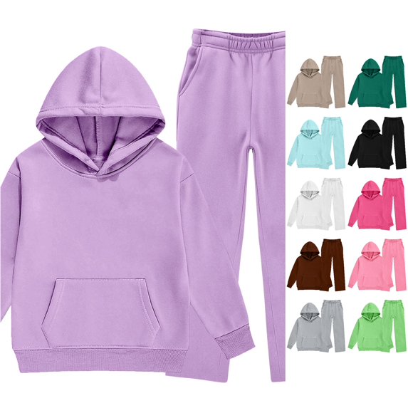 HCYSFG Girls Pullover Tracksuit Set 2 Piece Long Sleeve Hoodie And Wide Leg Pants Outfit Set Solid Color Back To School Sweatsuit Set