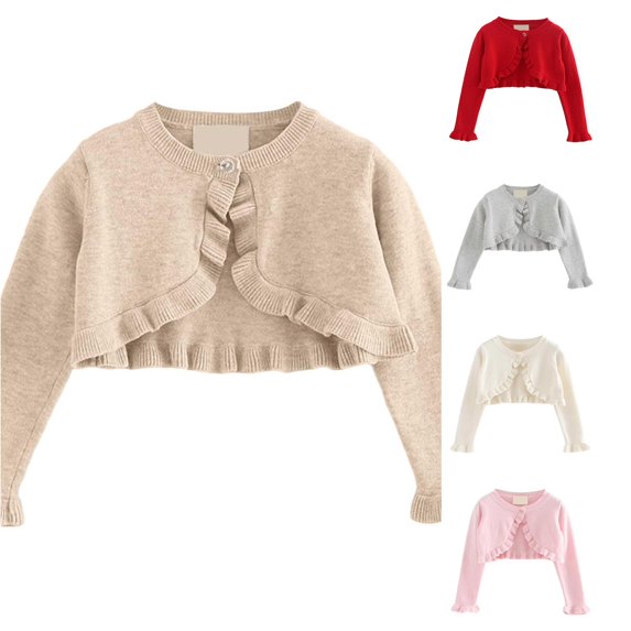 HCYSFG Girls Ruffle Cardigan Sweater Open Front Long Sleeve Single Button Cropped Dressy Shrug Elegant Party Knit Tops