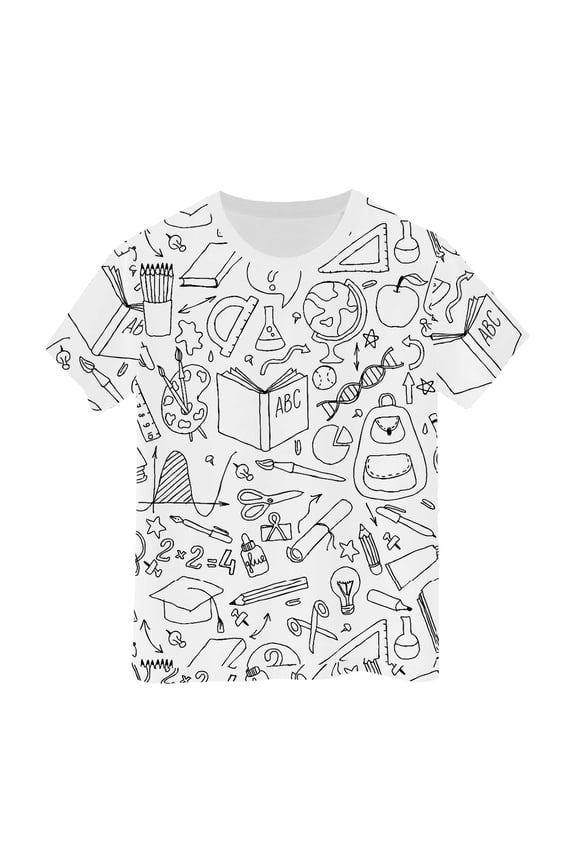 Girls Short Sleeve Shirts Crew Neck DIY Custom Graffiti Painting Tees Creative Hobby Drawing Summer Tops for Big Kids