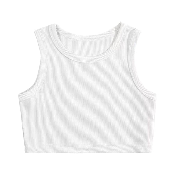 HCYSFG Girls Solid Color Crop Top Crewneck Sleeveless Ribbed Fitted Athletic Tank Tops Basic Layering Workout Summer Tops