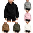 thumbnail image 1 of HCYSFG Girls Solid Color Hoodies Long Sleeve Hooded Ribbed Kangaroo Pocket Drawstring Relaxed Fit Pullovers Everyday Sweatshirts, 1 of 7