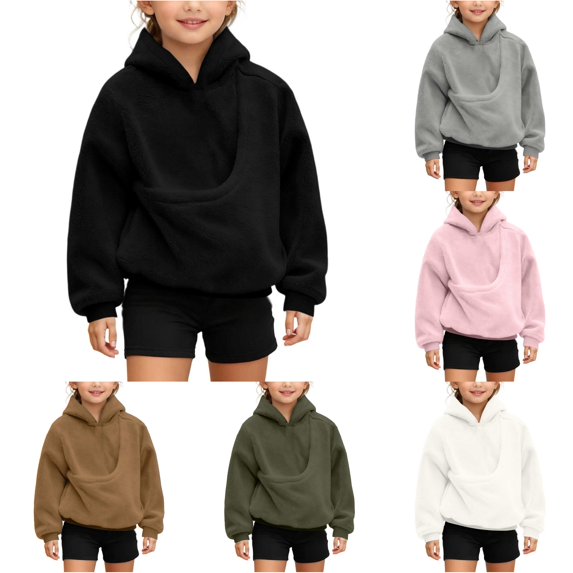 HCYSFG Girls Solid Color Hoodies Long Sleeve Hooded Ribbed Kangaroo Pocket Drawstring Relaxed Fit Pullovers Everyday Sweatshirts