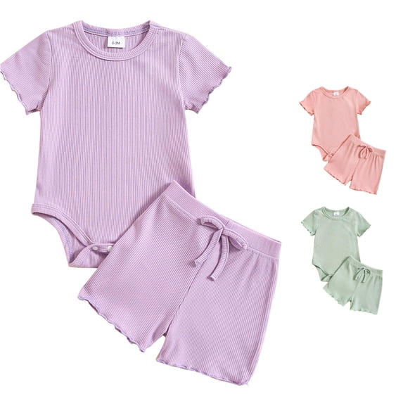 HCYSFG Girls Solid Color Outfit Sets 2 Piece Ribbed Top And Drawstring Shorts Short Sleeve Crewneck Clothing Sets Matching Sets