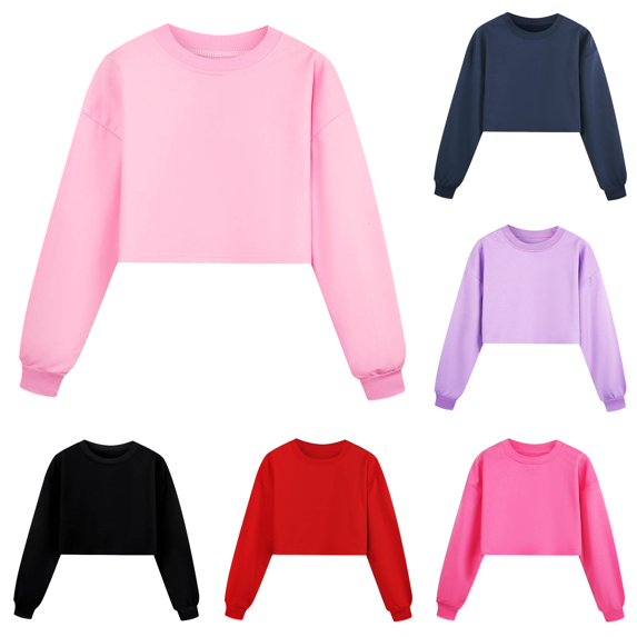 HCYSFG Girls Solid Color Plain Sweatshirt Long Sleeve Crewneck Pullover Sporty Casual Loose Fit Relaxed Fit Comfy Fall Winter Top