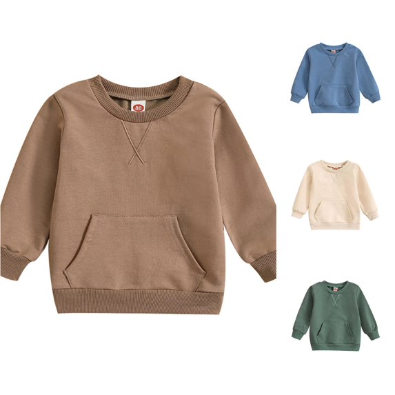 HCYSFG Girls Solid Color Sweatshirt with Pockets Long Sleeve Crewneck Pullover Casual Style Classic Fall Top