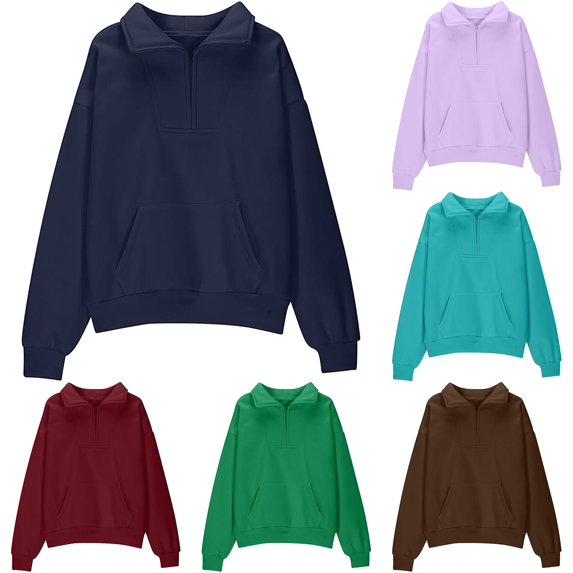 HCYSFG Girls Solid Color Sweatshirts Neck Long Sleeve Relaxed Fit Half Zip Ribbed Pullovers Drop Shoulder Everyday Tops