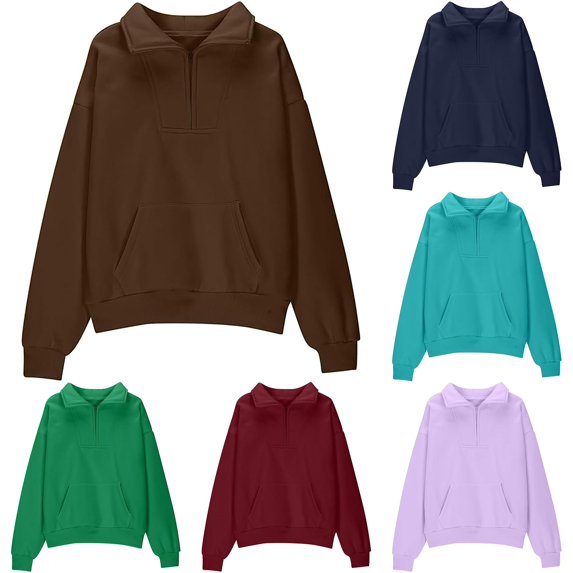 HCYSFG Girls Solid Color Sweatshirts Neck Long Sleeve Relaxed Fit Half Zip Ribbed Pullovers Drop Shoulder Everyday Tops