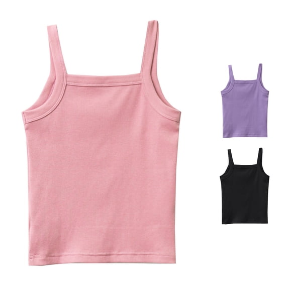 HCYSFG Girls Solid Color Tank Tops Square Neck Sleeveless Ribbed Slim Fit Basic Layering Camisoles Everyday Summer UnderTees