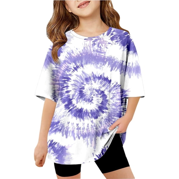 HCYSFG Girls Oversized T Shirt Spiral Tie Dye Crew Neck Short Sleeve Drop Shoulder Casual Tee Longline Loose Fit Summer Top