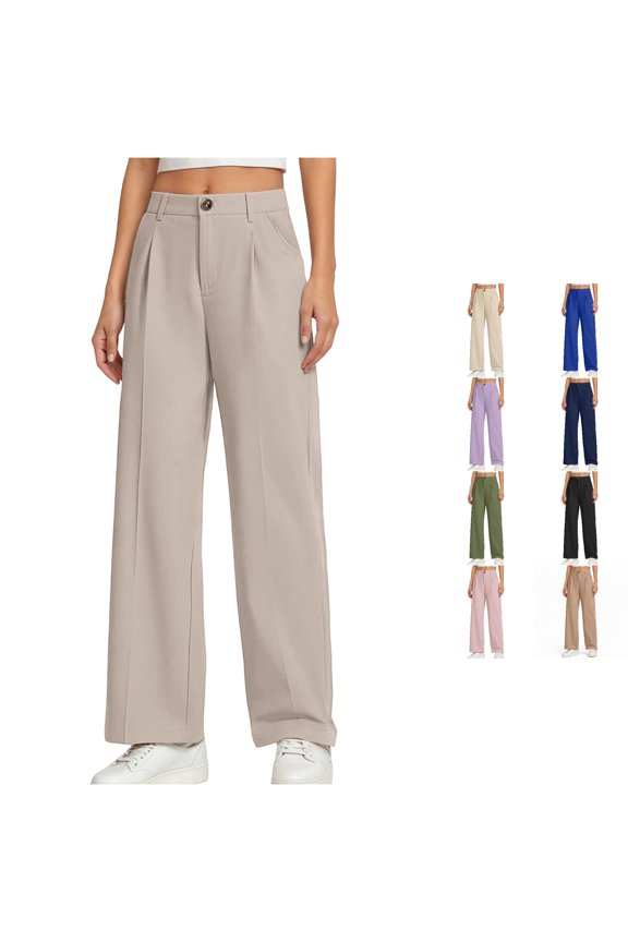 Girls Uniform Pants Solid Color Button Fly School Trousers Classic Straight Leg Pants Smart Everyday Dress Slacks Age 5-14 Years