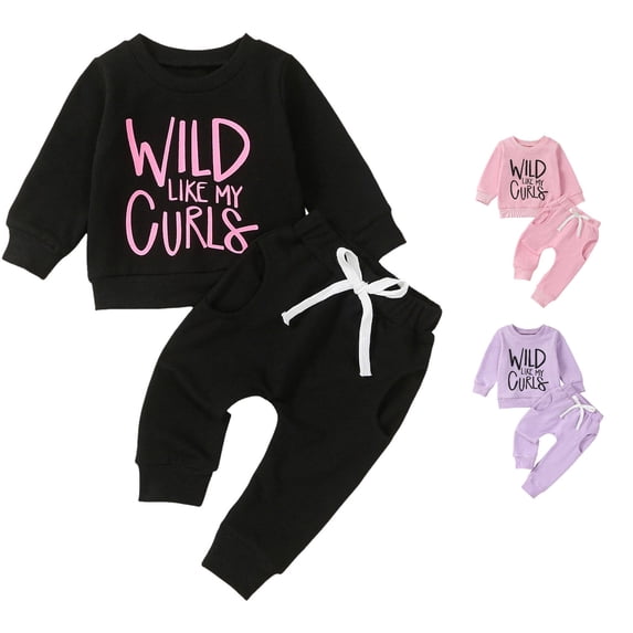 HCYSFG Girls Wild Like My Curls Tracksuit Sets 2 Piece Sweatshirt And Jogger Pants Long Sleeve Crewneck Sweatsuit Sets Drawstring Waist Matching Sets