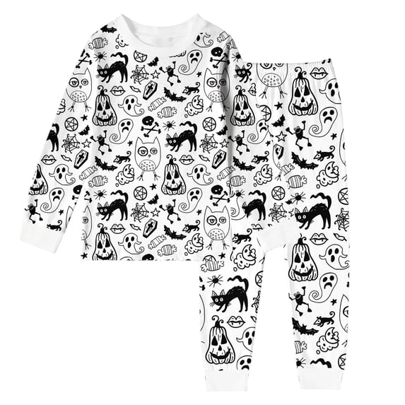 HCYSFG Halloween Pajamas for Boys Pumpkin Black Cat Print 2 Piece Long Sleeve Shirt with Pull On Pants Kids Sleepwear Holiday Lounge PJs Set