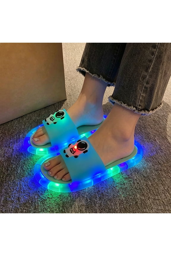 Kids Slippers Light Up LED Flashing Glowing Sandals Non Slip Soft Slide Sandals Cute Cartoon Indoor Outdoor Beach Slides Boys Girls