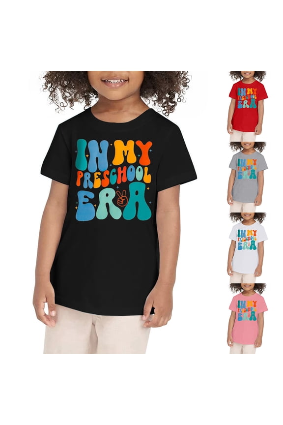 Kids Uni Back To School Crew Neck Tees Short Sleeve s Typography Alphabet Letter Print T-Shirts Classroom Campus Top