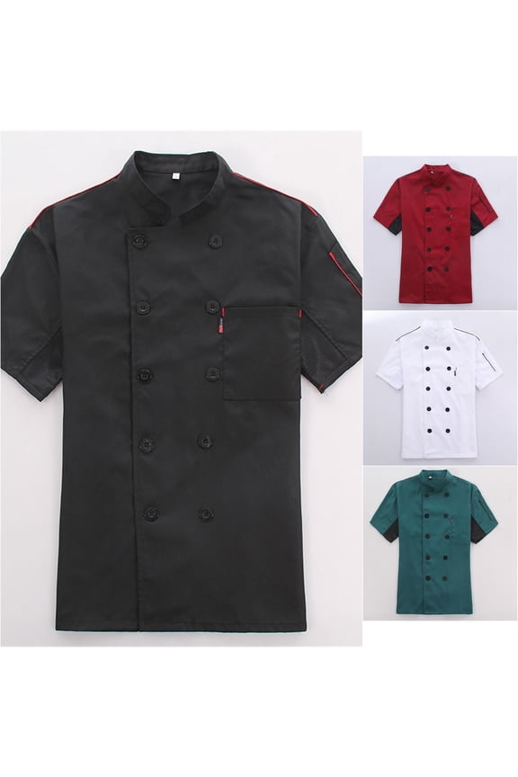 Men Chef Uniform Shirt Short Sleeve Stand Collar Breathable Button Up Classic Cook Daily Wear Summer Comfort Soft Tee Workwear Professional Top