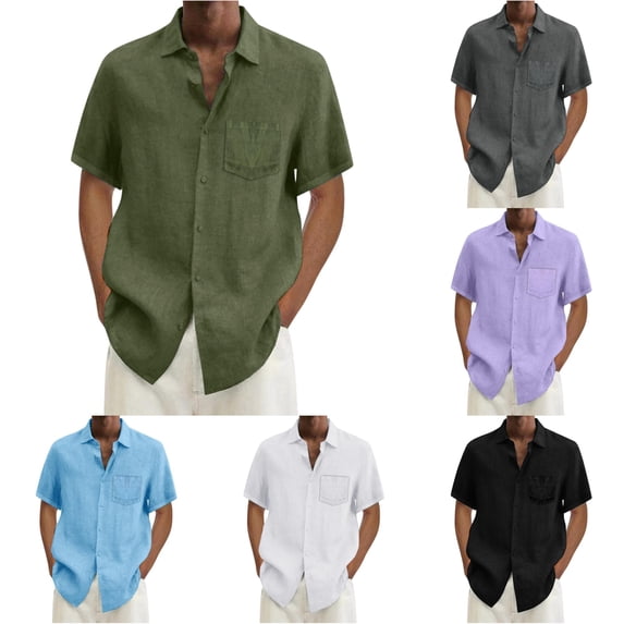 HCYSFG Men Solid Color Pocket Button Down Shirt Fashion Regular Fit Short Sleeve Top Classic Casual Beach Holiday Daily Wearing Tee