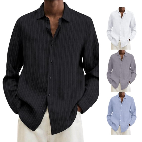 HCYSFG Men Textured Striped Button Up Shirt Regular Fit Casual Long Sleeve Top Classic Point Collar Comfort Smart Business Tee