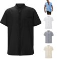 thumbnail image 1 of HCYSFG Men's Relaxed Fit Top with Notch Neck Short Sleeve Button Up Casual Shirt Solid Color Summer Beach Henley Spread Collar Classic Tee, 1 of 7