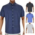 thumbnail image 1 of HCYSFG Mens Big And Tall Plaid Shirt Windowpane Print Button Front Notch Neck Short Sleeve Relaxed Fit Casual Top Summer Dress Shirt, 1 of 8