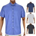 thumbnail image 1 of HCYSFG Mens Big And Tall Plaid Shirt Windowpane Print Button Front Notch Neck Short Sleeve Relaxed Fit Casual Top Summer Dress Shirt, 1 of 8