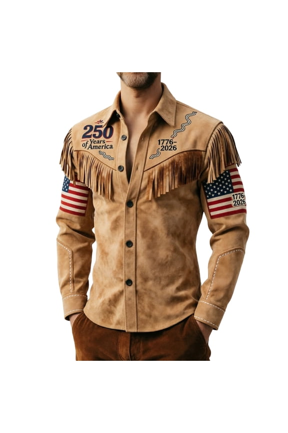 Mens Independence Day 250th Anniversary Snake Print top 4th of July shirt Notch Neck Button Down Tassel Long Sleeve Fashion Shirt