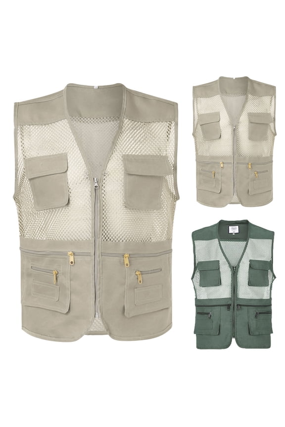 Mens Summer V Neck Sleeveless Top Multi Pocket Fishing Travel Shirts Utility Cargo Style Outdoor Wear Tank Tops