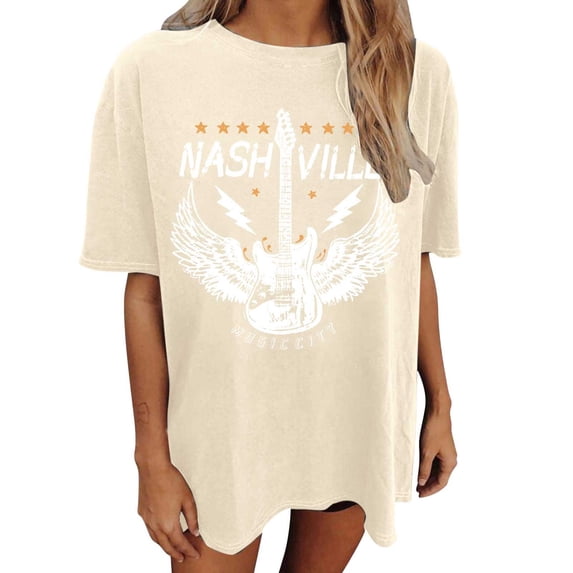 HCYSFG Nashville T Shirt Women's Country Music Concert Graphic Tee Vintage Oversized Short Sleeve Top