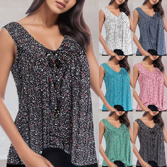 HCYSFG Plus Size Women V Neck Broken Flowers Tank Tops Sleeveless Leisure Summer Vest T-Shirt