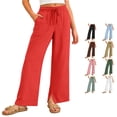 thumbnail image 1 of HCYSFG Uniform Pants For Girls Back To School Solid Color Elastic Waist Side Pocket Wide Leg Trousers Casual School Wear Pants, 1 of 9