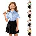 thumbnail image 1 of HCYSFG Uniform Shirts For Girls Peter Pan Collar Short Sleeve Button Down Solid Color Student Blouse Back To School Style Top, 1 of 7