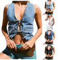 thumbnail image 1 of HCYSFG Women Denim Tie Front Vest Tank Fashion Slim Fit Cropped Sleeveless Top Classic Vintage Club Party Music Festival Rave T-Shirt, 1 of 9