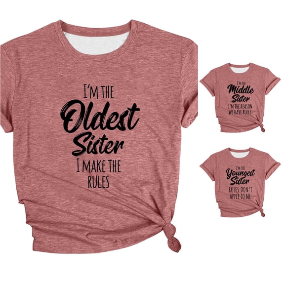 HCYSFG Women Funny Sister Saying Quotes Tee Family Matching Casual Soft Top Classic Birthday Party Reunion Club Group Look T-Shirt