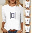 thumbnail image 1 of HCYSFG Women Mahjong Graphic Shirt 3/4 Sleeve Crew Neck Slim Fit Print Daily Wear Summer Breathable Soft Tee Comfort Casual Unique Classic Top, 1 of 4