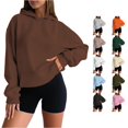thumbnail image 1 of HCYSFG Women Solid Color Hoodies Cropped Length Drop Shoulder Drawstring Long Sleeve Casual Sweatshirt Loose Fall Winter Top, 1 of 7